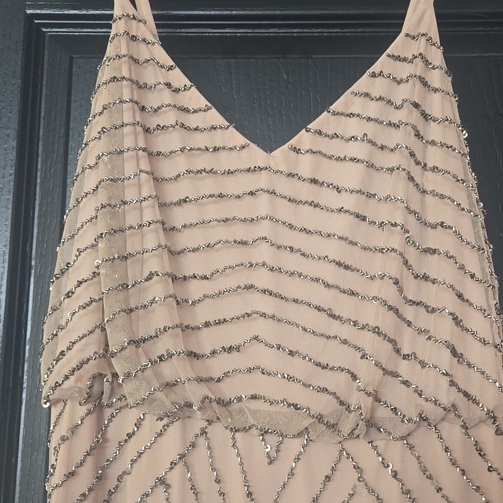 Adrianna Papell Beaded Art Deco Blouson Floor Length Gown Size 14 - Picture 3 of 14